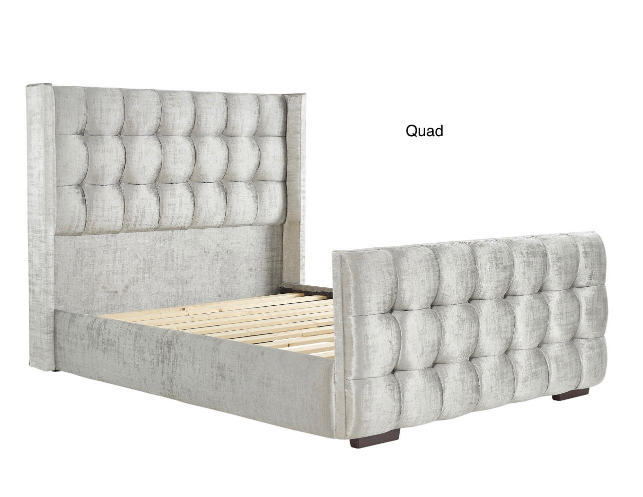 Stylish Fabric Bedstead with Winged Headboard & High Foot-End