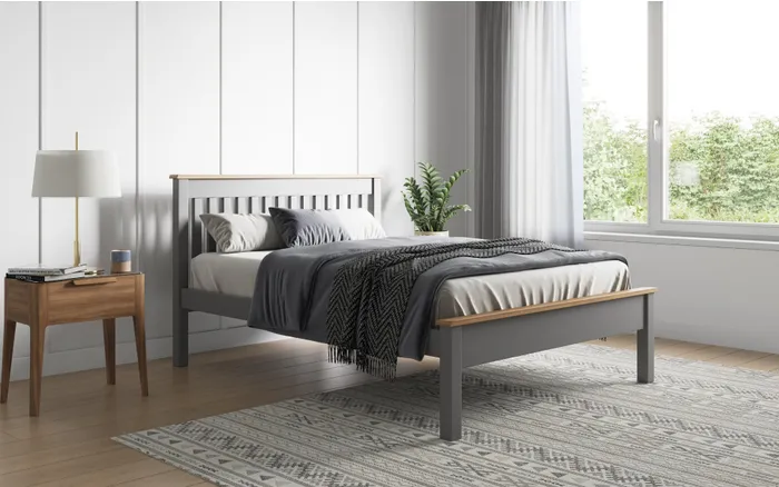 Single Sturdy Shaker Style Modern Wooden Bedstead in Grey/Oak Finish. (mattress extra)